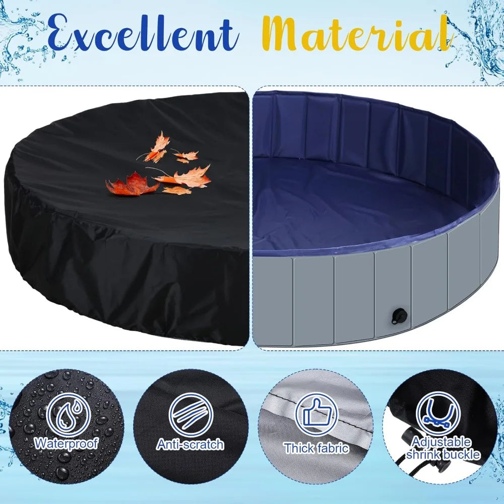 Foldable Dog Pool With Cover Portable Round Plastic Bath Tub