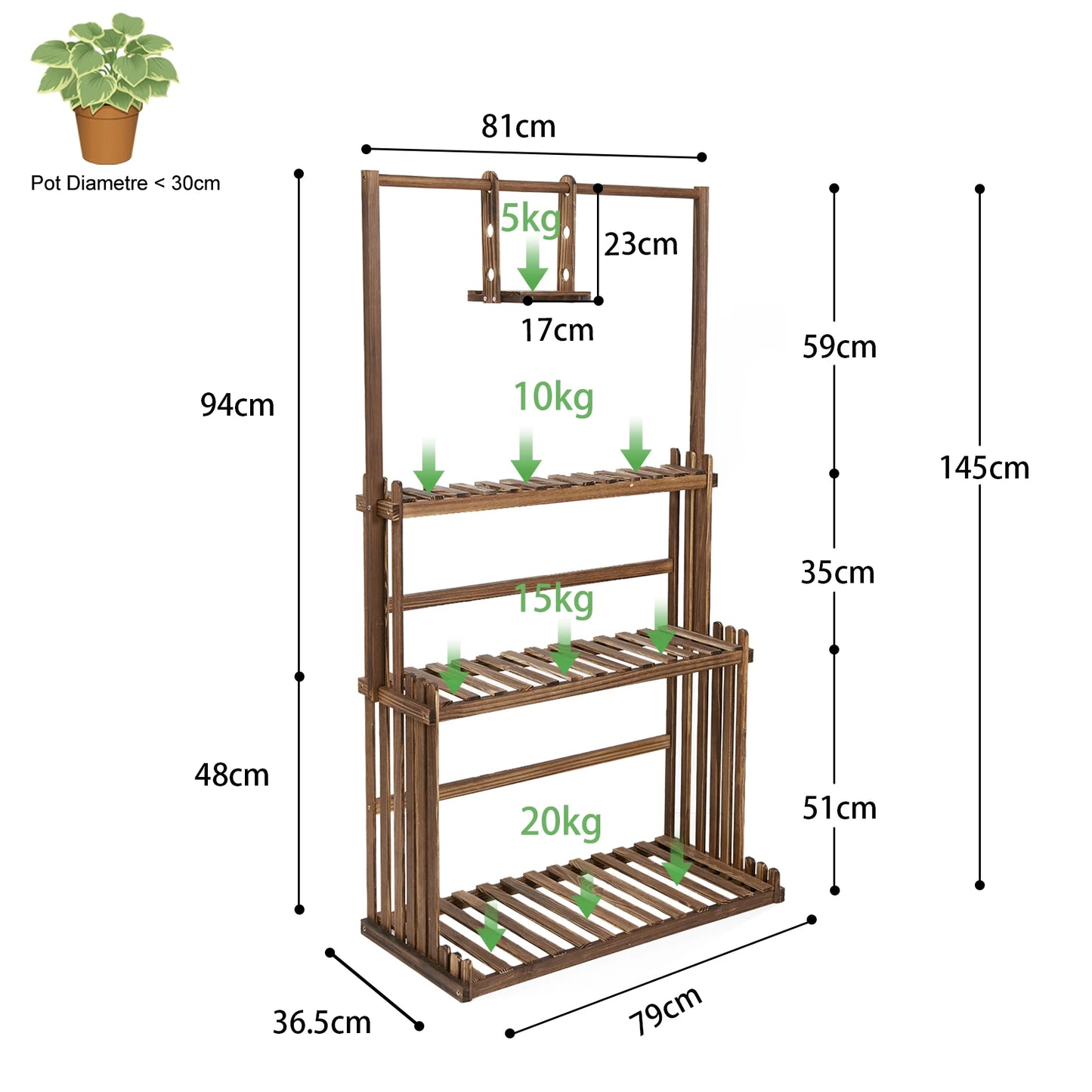 Wooden 3-Tier Hanging Plant Stand For Indoor Outdoor