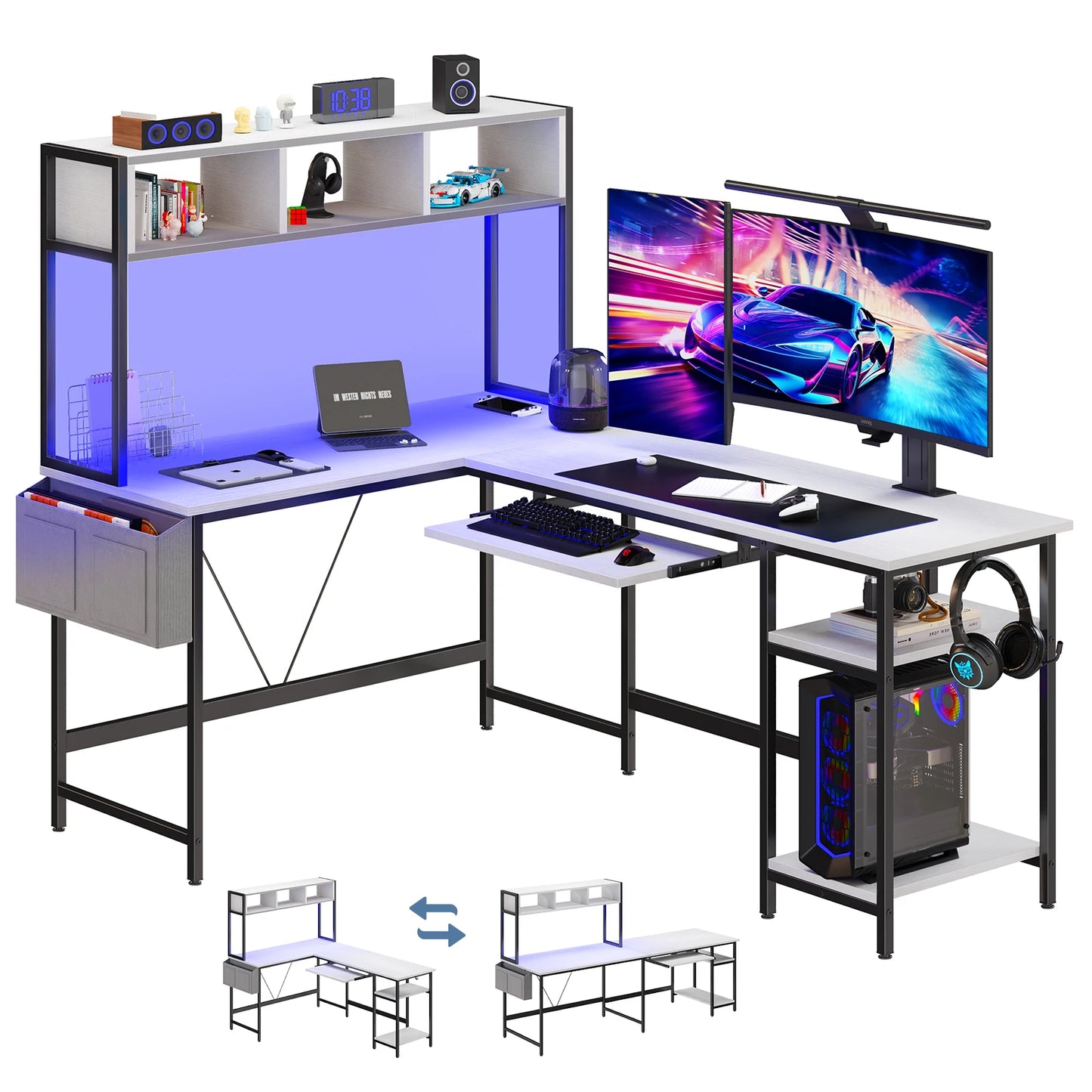 MCQ 67 Inch L Shaped Standing Office Desk With LED Lighting
