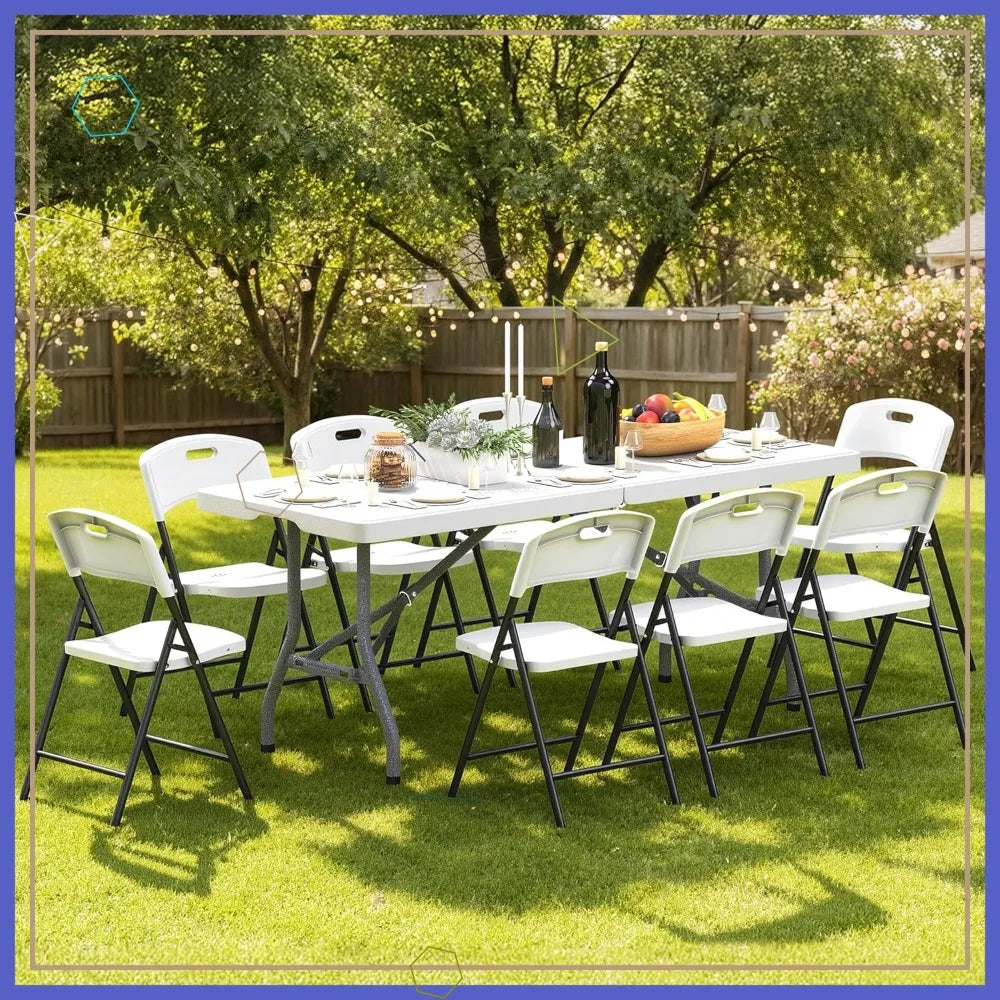 Foldable Outdoor Dining Set With Eight Chairs And Heavy Duty Patio Table