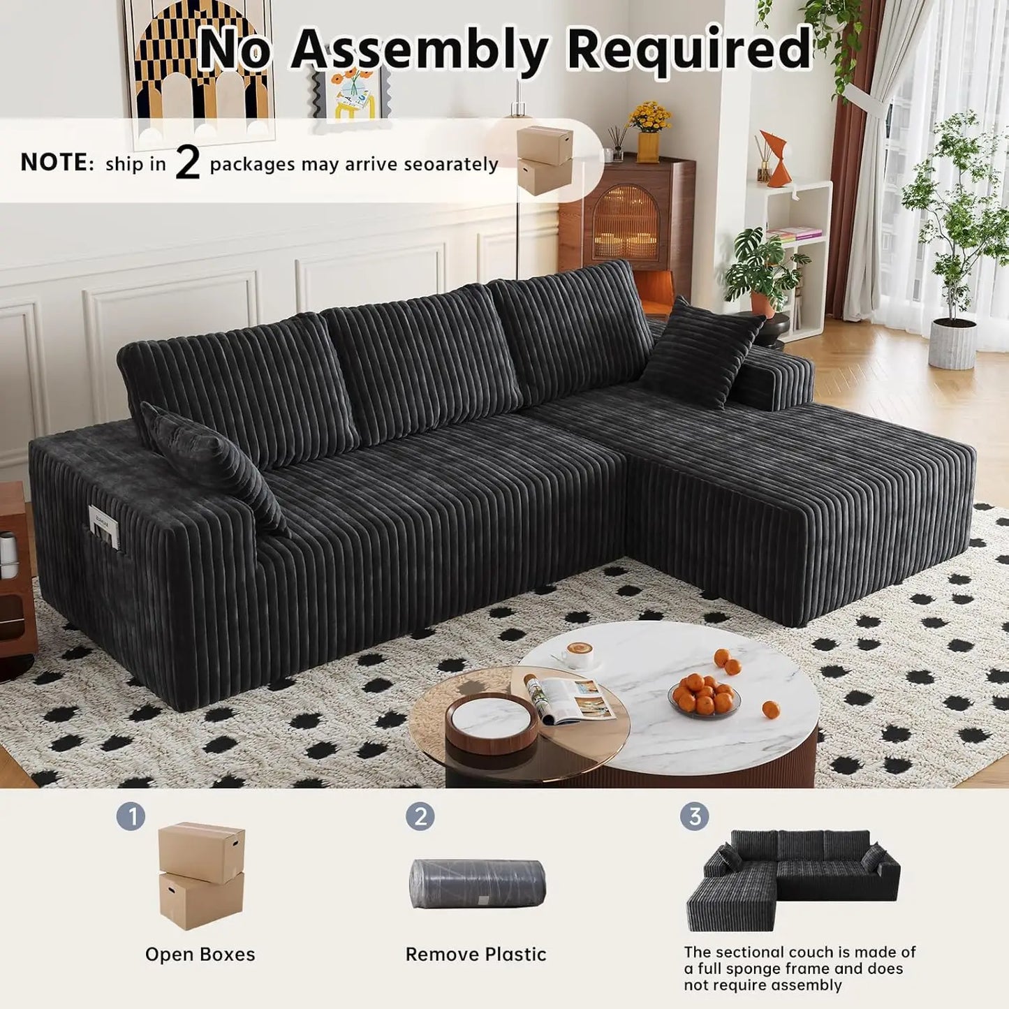 Modular Sectional Sofa Chaise With Removable Washable Covers Pillow Backrest