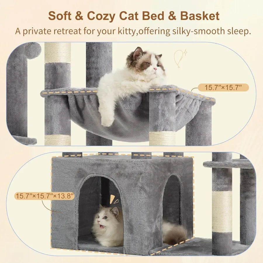 XIUWO Cat Tree For Indoor Cats Tall Multi Level Condo With Sturdy Base