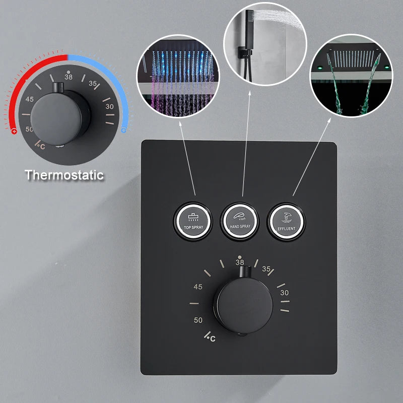 Shinesia Thermostatic Concealed LED Rainfall Shower System With Remote Control