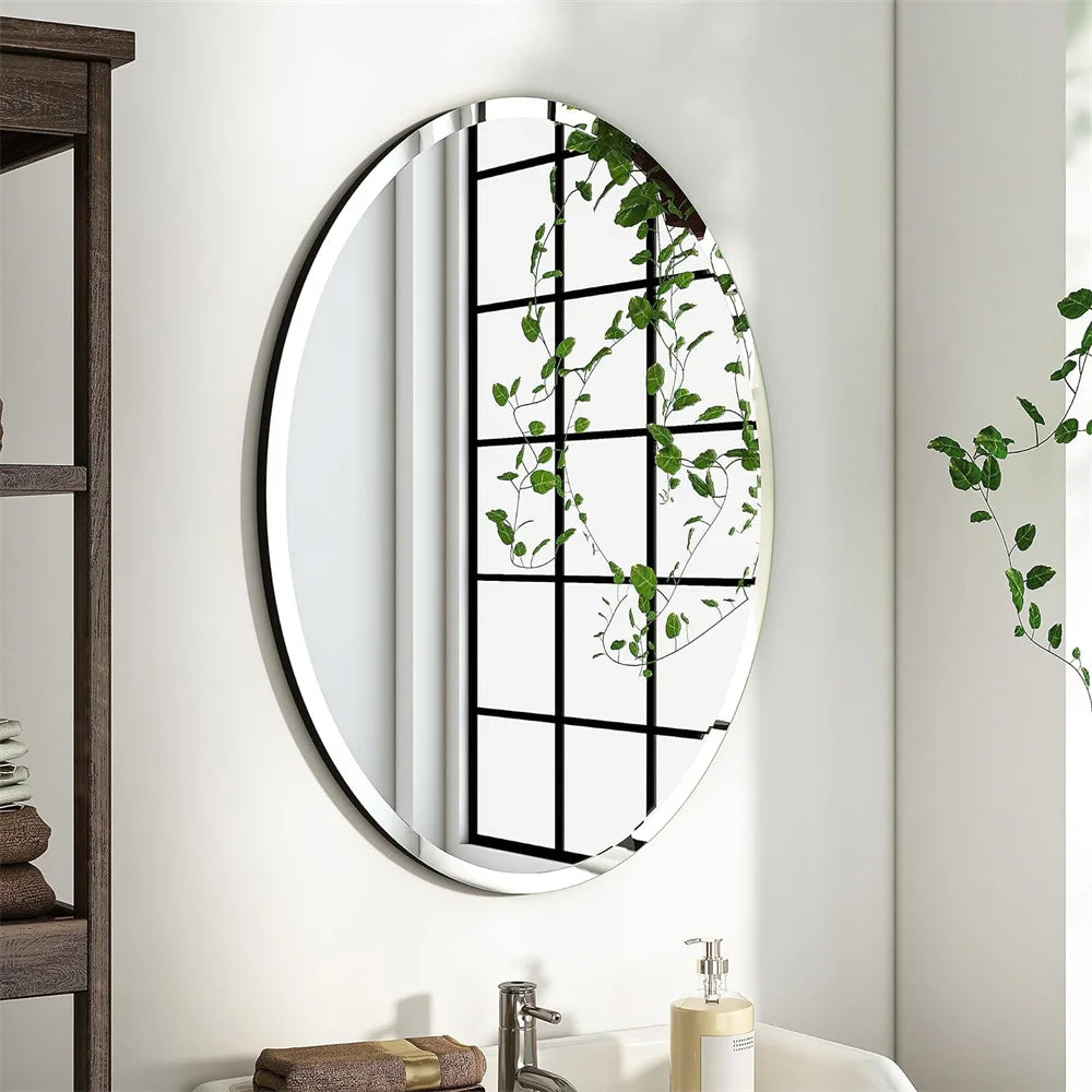 Oval Frameless Bathroom Mirror With Beveled Edge For Living Room