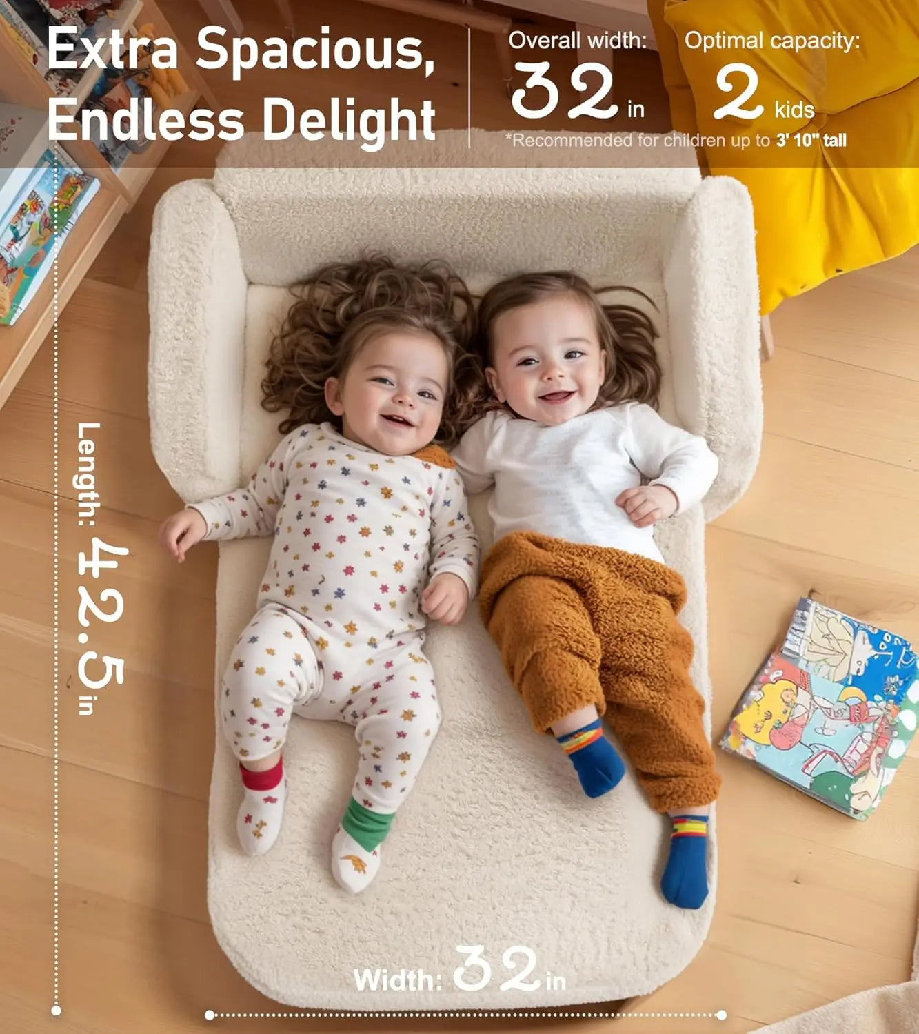 Convertible 2-In-1 Kids Couch and Lounger Foldable Sofa Bed