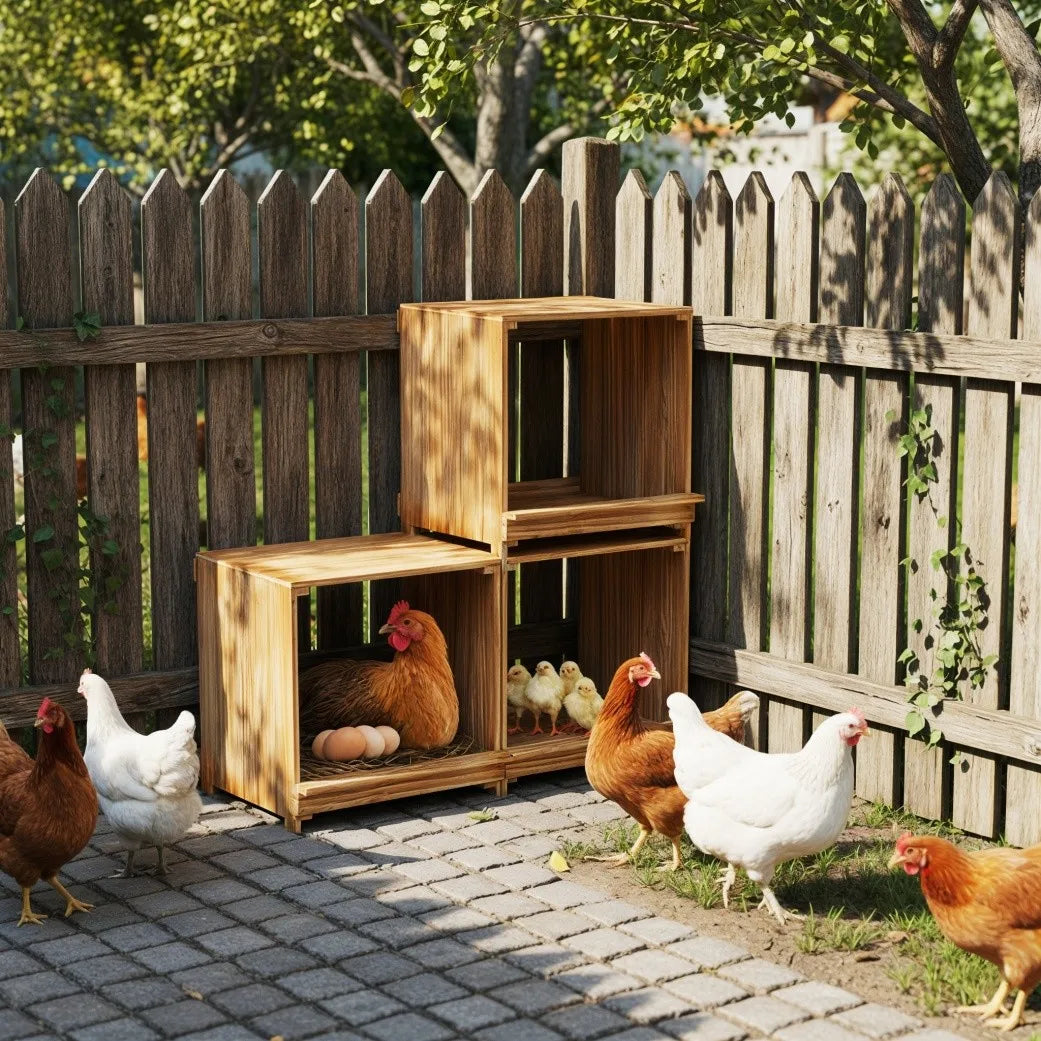 Pine Wood Three Compartment Chicken Nesting Box Easy Egg Collection