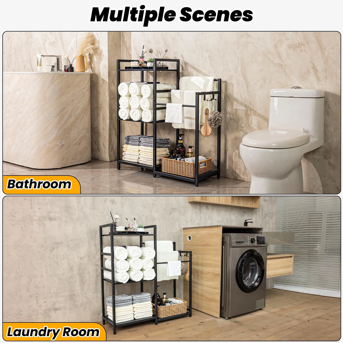 Freestanding Bathroom Towel Rack with Dual-Sided Rolled Towel Storage