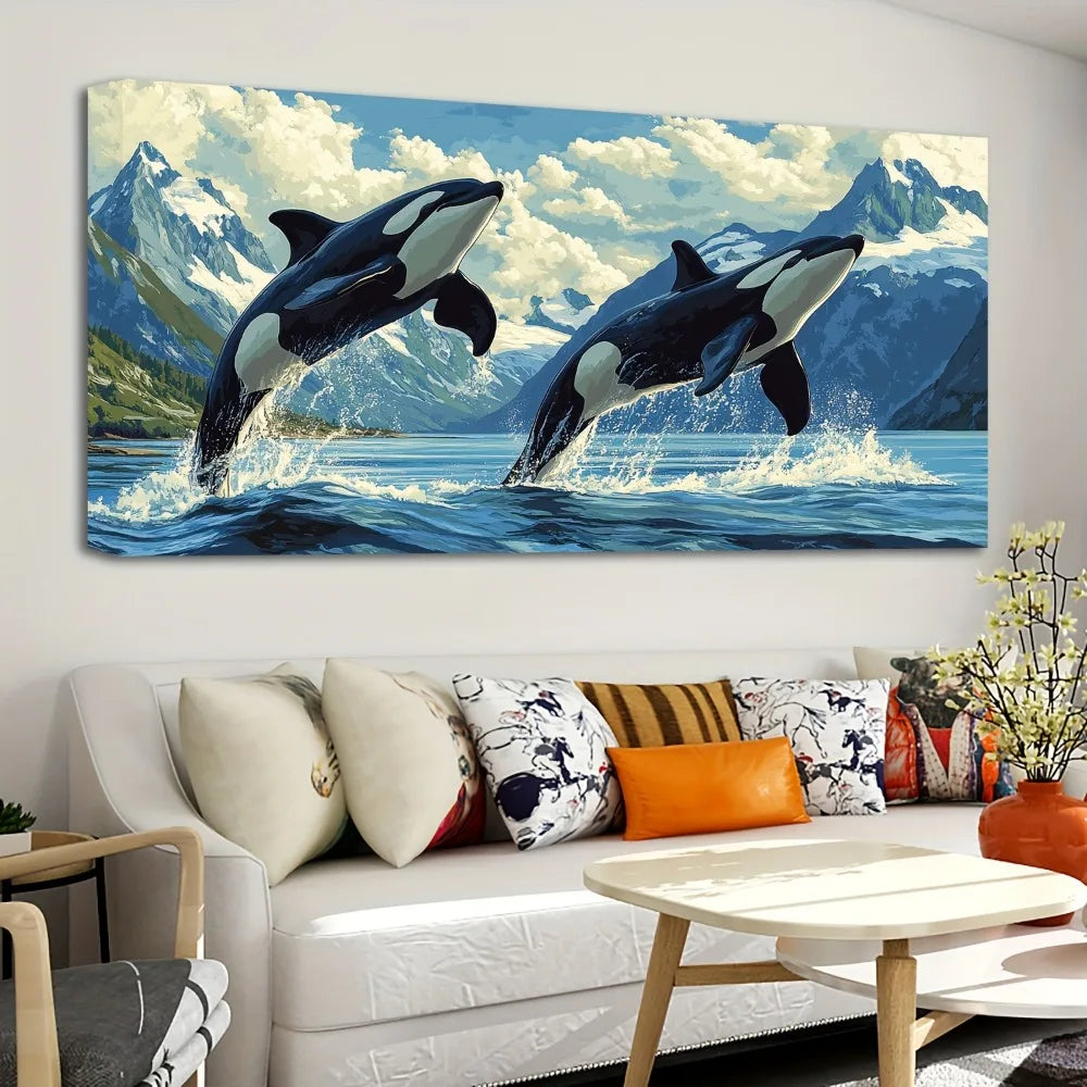Pine Wood Frame Ocean Scene Wall Art Killer Whale Underwater