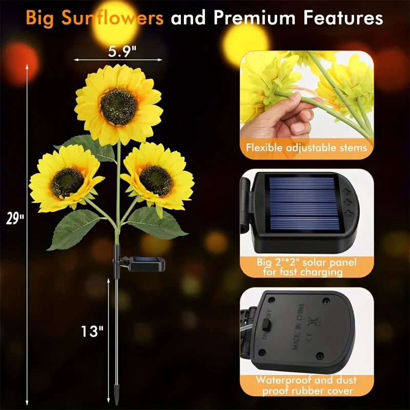 Solar Powered Sunflower LED Garden Decor for Outdoor Pathways