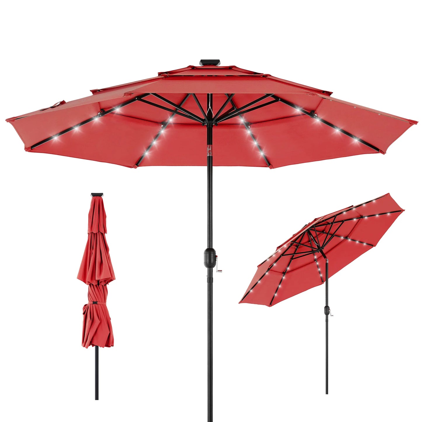 JHK Outdoor Solar Patio Umbrella With LED Lights And Tilt