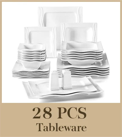 MALACASA 28 Piece Square Porcelain Dinnerware Set For Everyday Use