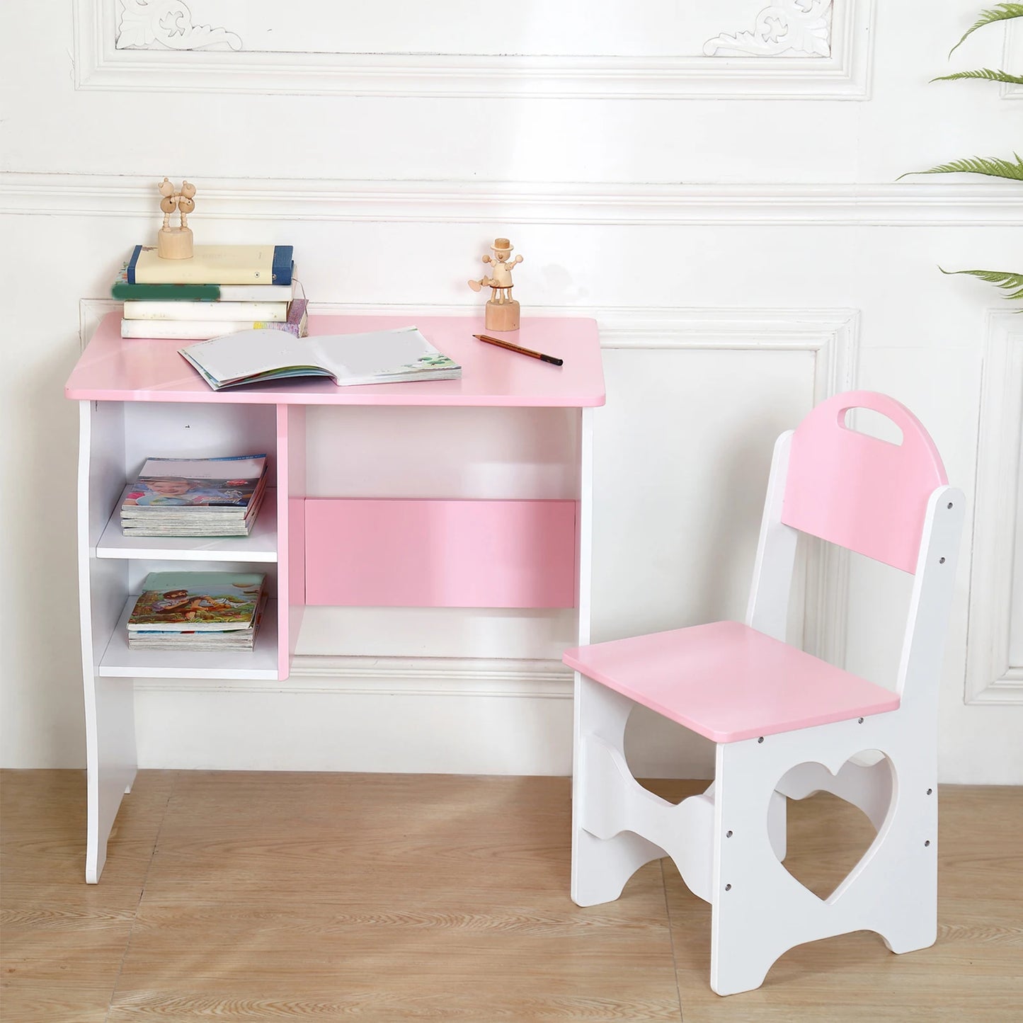 Cute Children Study Table Girls Kids Desk for Writing Kids Desk and Chair Set Study Room Furniture Children's Birthday Gift