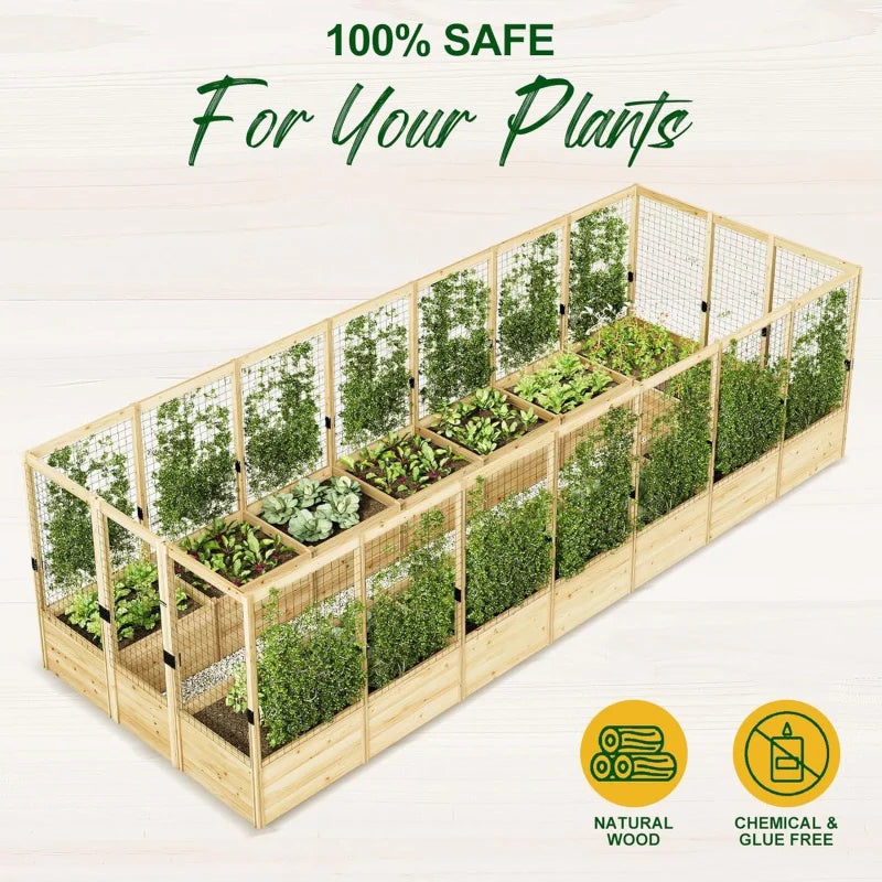 2026 New： Deer Proof Fence,.5Wx20Dx6H Outdoor Wooden Raised Garden Bed Planter with 19 Depth P