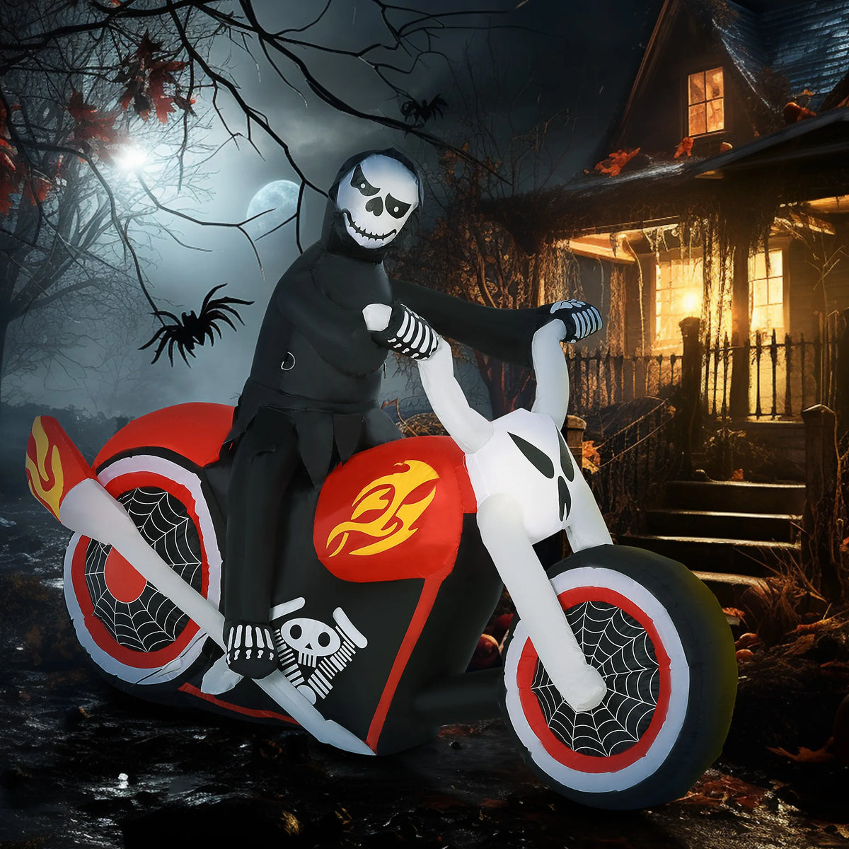 HOMCOM Inflatable Halloween Grim Reaper Biker Outdoor LED Decoration
