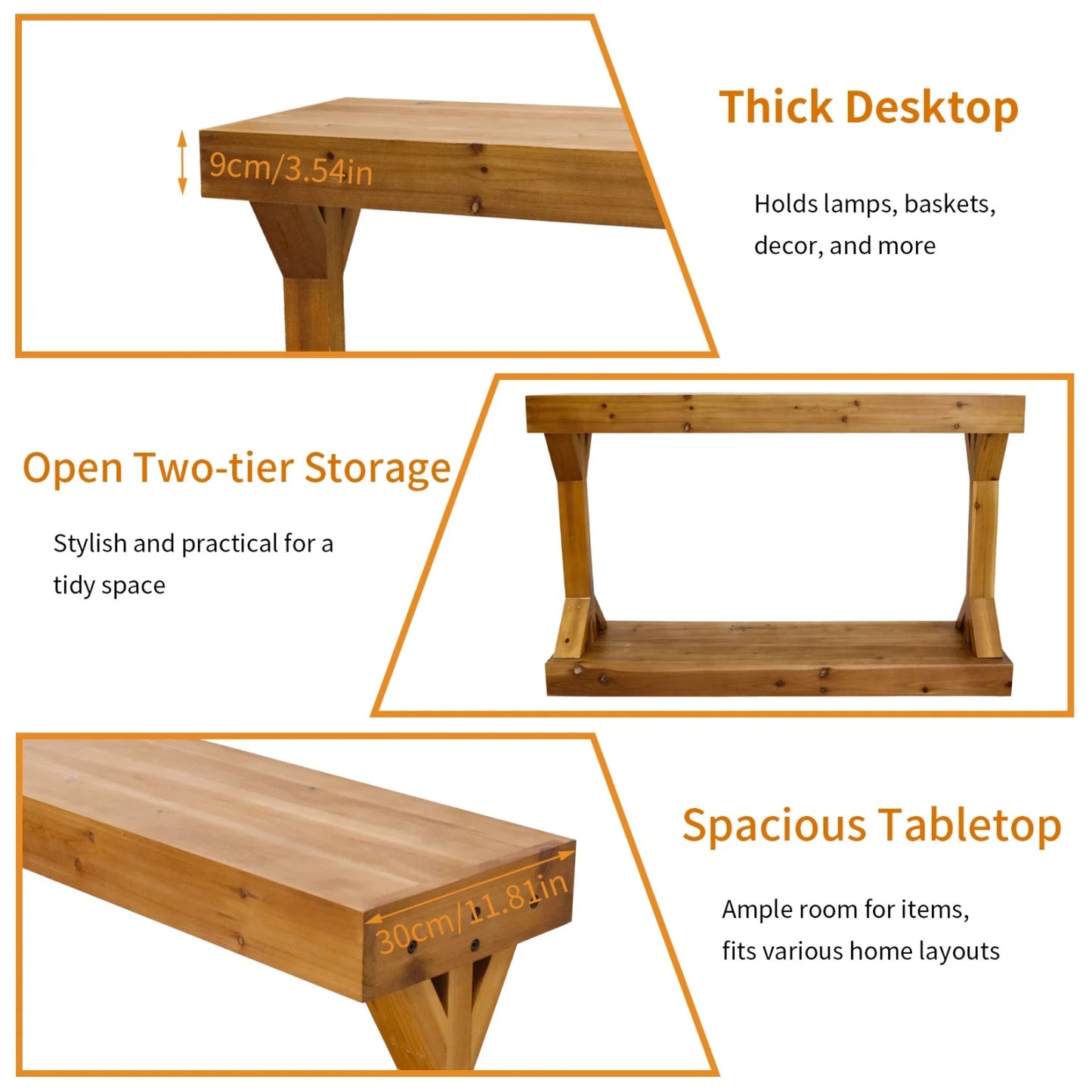 American Country Wood Sofa Console Table With Storage Shelf