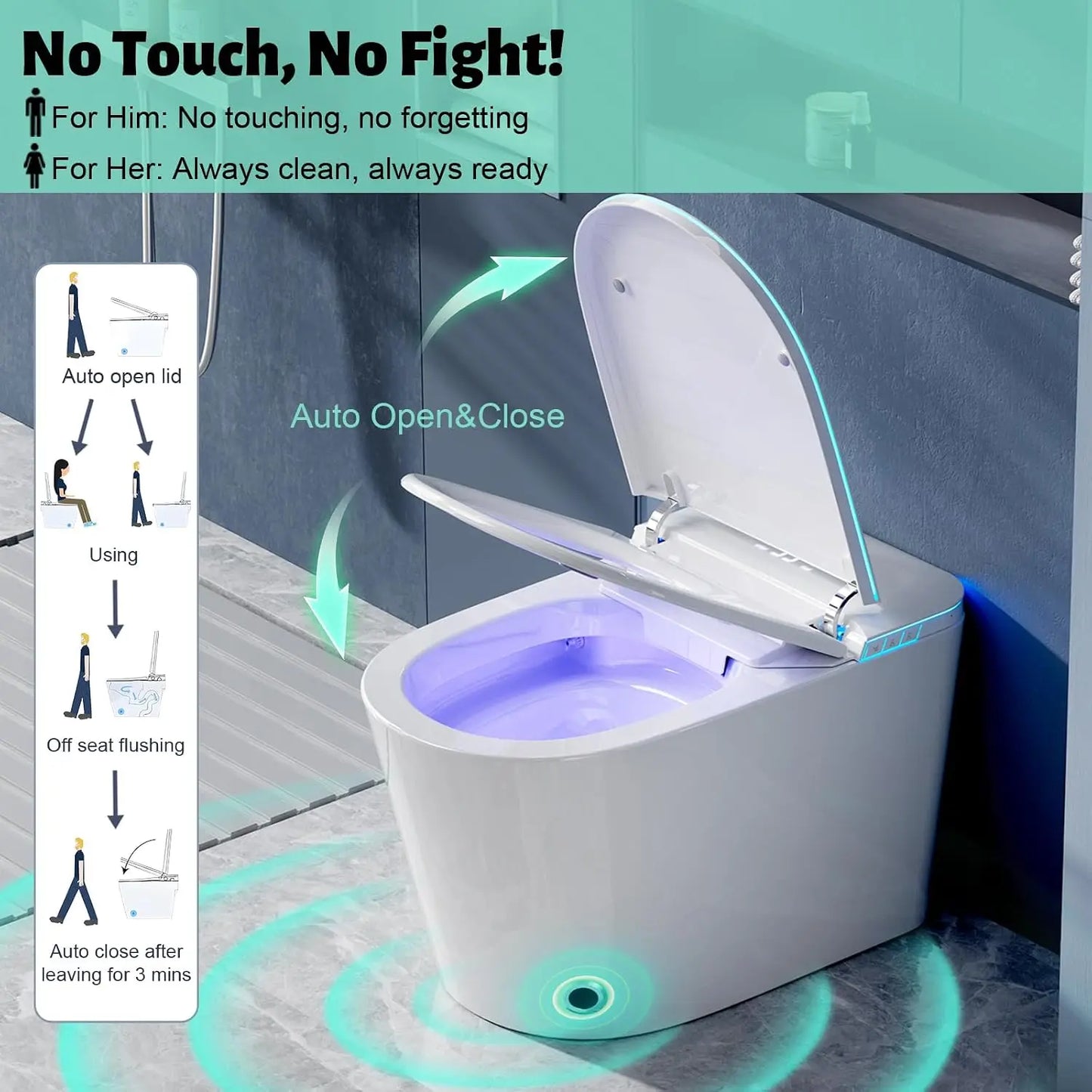Smart Toilet With Built In Bidet And Auto Flush Nozzle