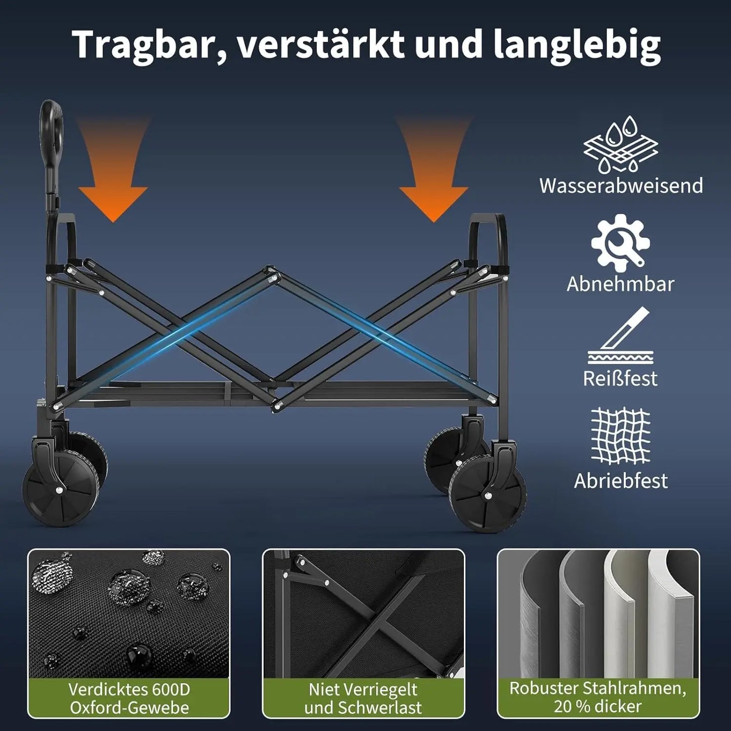 Foldable Utility Wagon With All Terrain Wheels And Drink Holders
