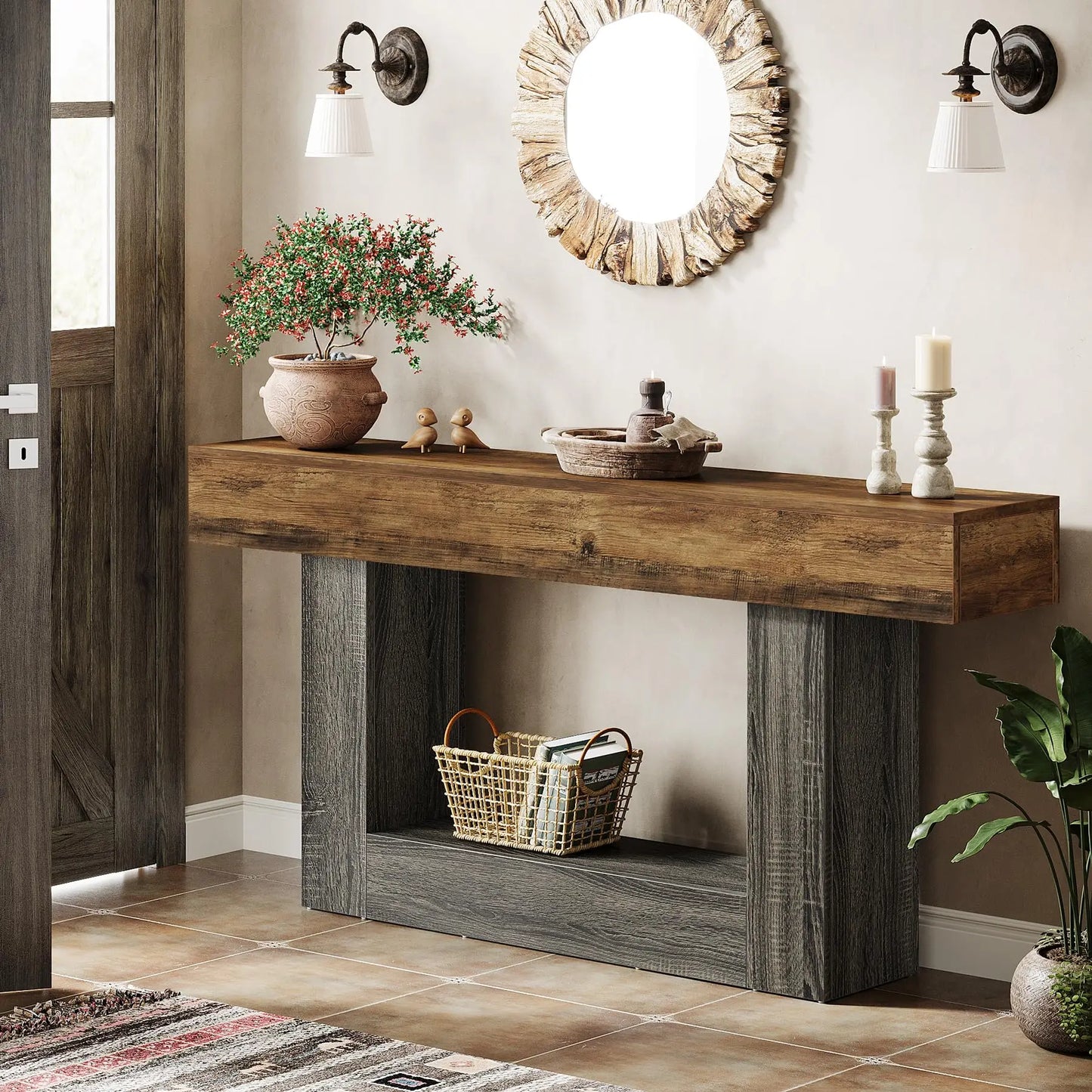 Little Tree Farmhouse Console Table 2 Tier U Shaped Base