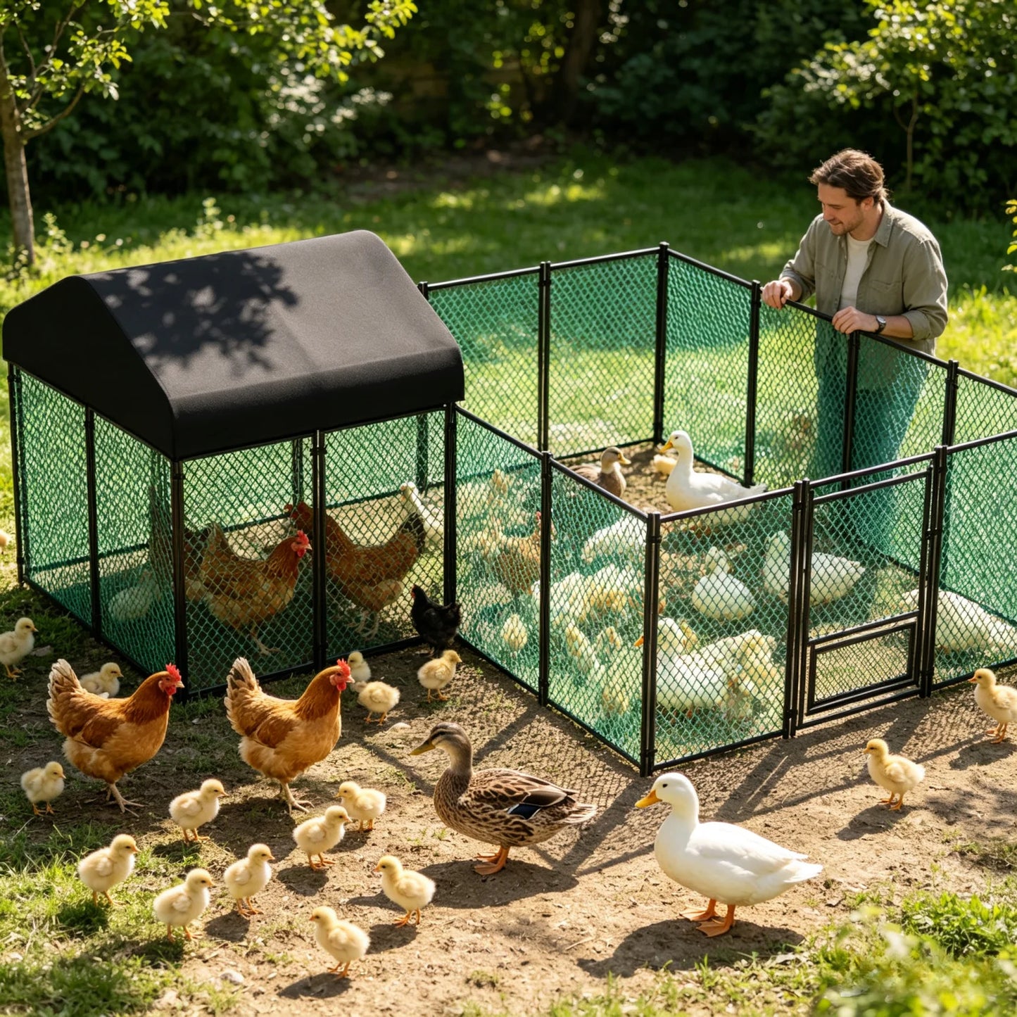 Metal Chicken Coop With Walk In Run And Waterproof Cover