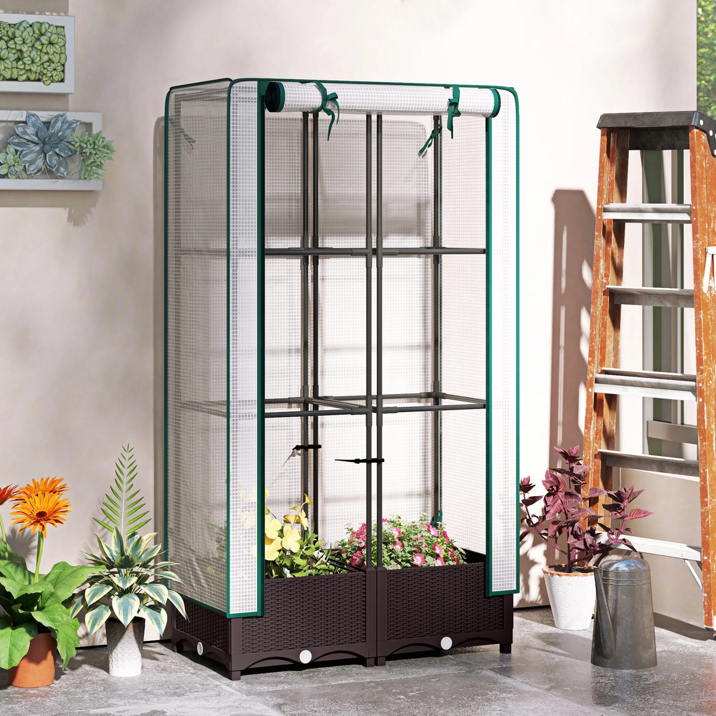 Raised Flower Bed With Trellis Garden Planter For Outdoor Use