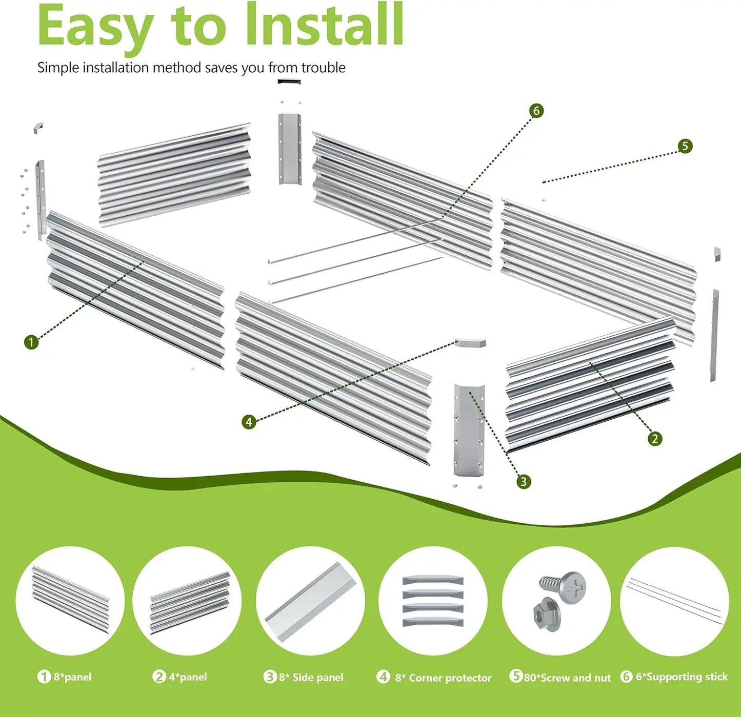 2-Pack Galvanized Steel Raised Garden Beds, 8ft x 2ft x 1ft Outdoor Planter Boxes for Vegetables and Flowers