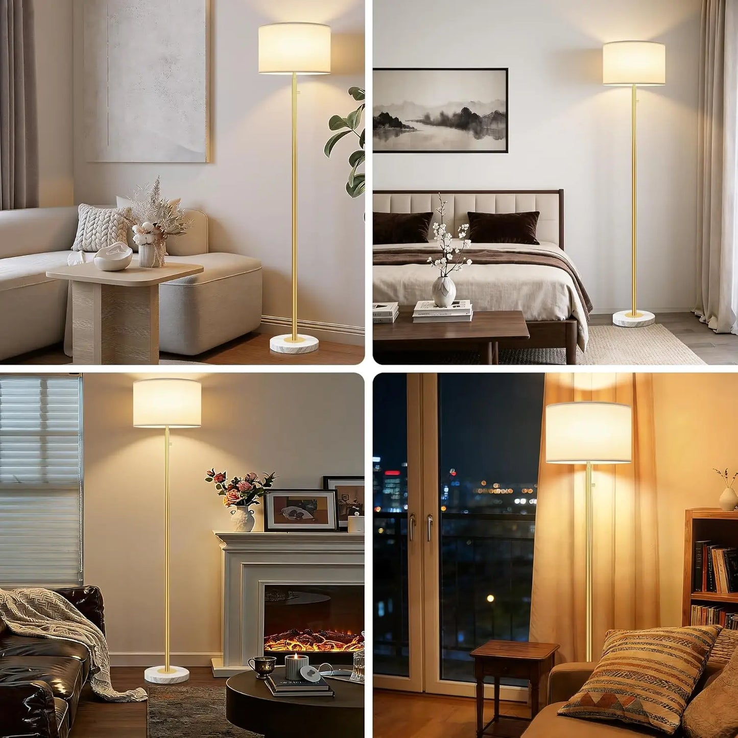 Modern Dimmable Floor Lamp With Marble Base And Linen Shade