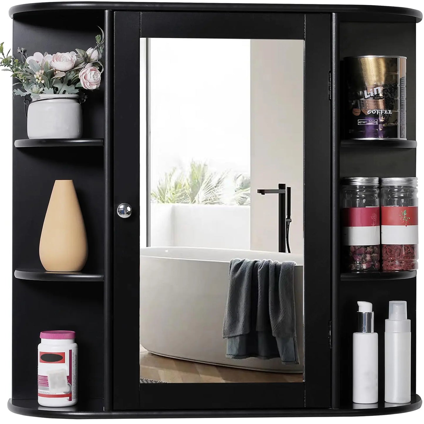 XIUWO Medicine Cabinet With Mirror And Adjustable Shelves For Bathroom
