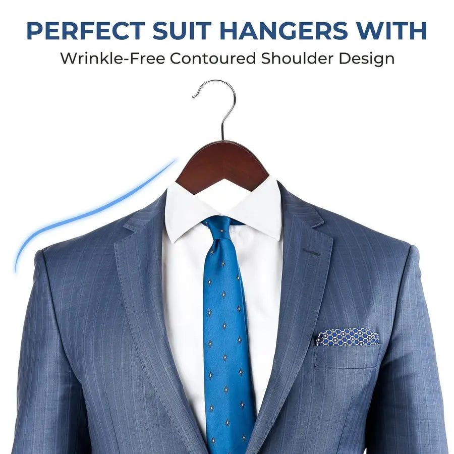 Walnut Wooden Coat Hangers 20 Pack Non Slip Pant Bar