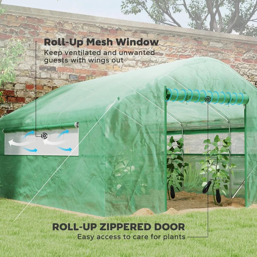 13' x 10' x 6.5' Hoop House Greenhouse with Large Windows and Zippered Door, Large Walk-in Tunnel Green House
