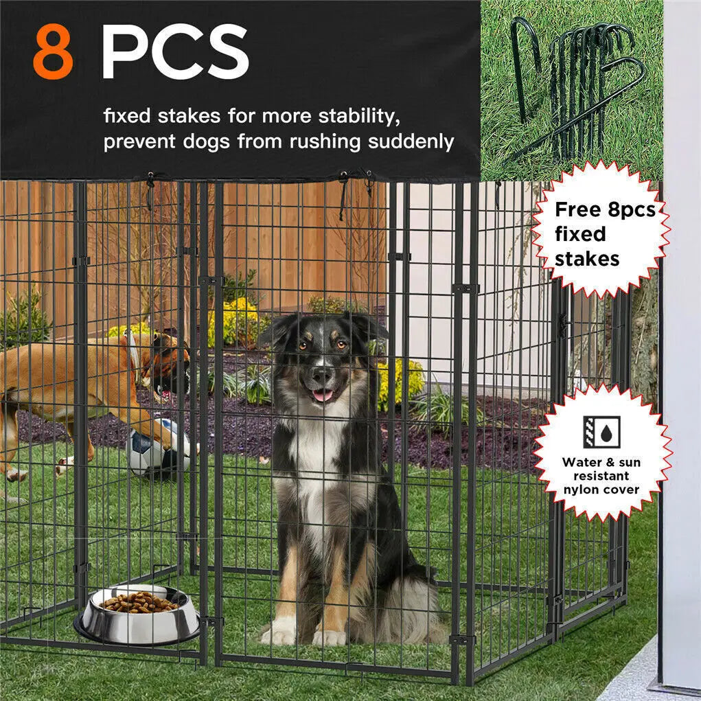 Dog Cage Pet Run Enclosure With Roof Outdoor High Fence