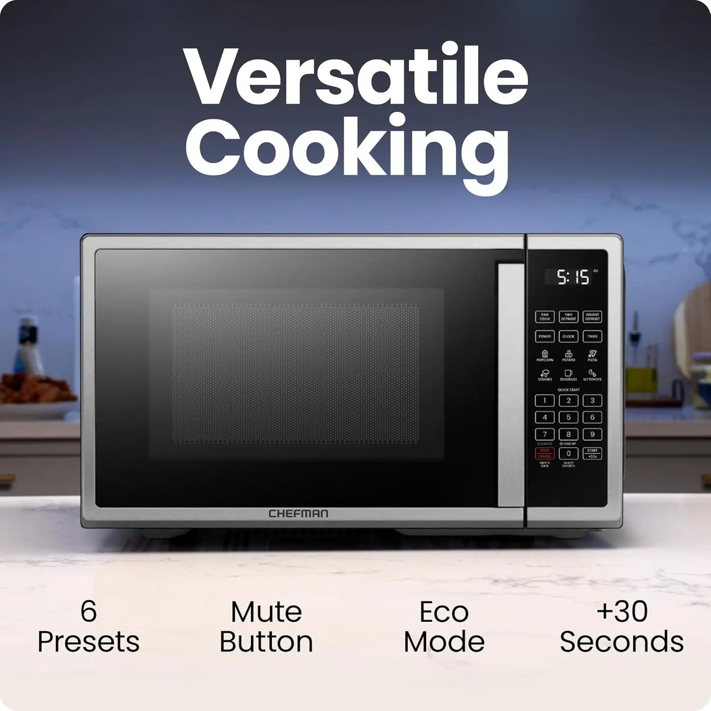 Countertop Microwave Oven 0.9 Cu. Ft. Digital StainlSteel Microwave 900 Watt with 6 Presets, Eco Mode