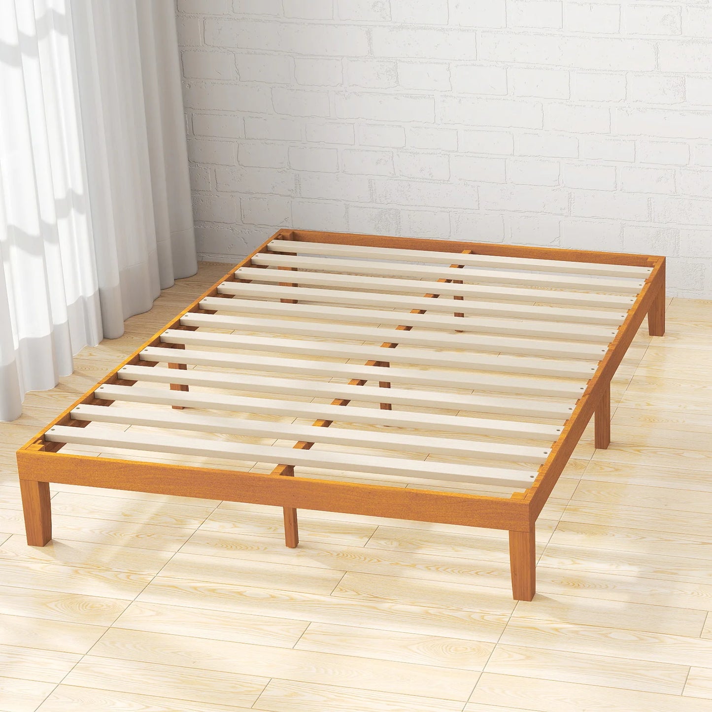 JHK Solid Wood Bed Frame Sturdy Slat Support Easy Assembly