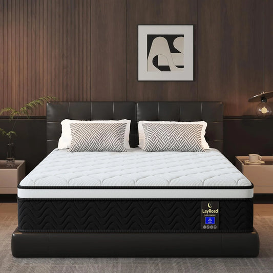 LayRoad12inch memory foam Spring Mattress Twin Full Queen King Bed Mattress In A Box, Medium Firm Pressure Edge Support