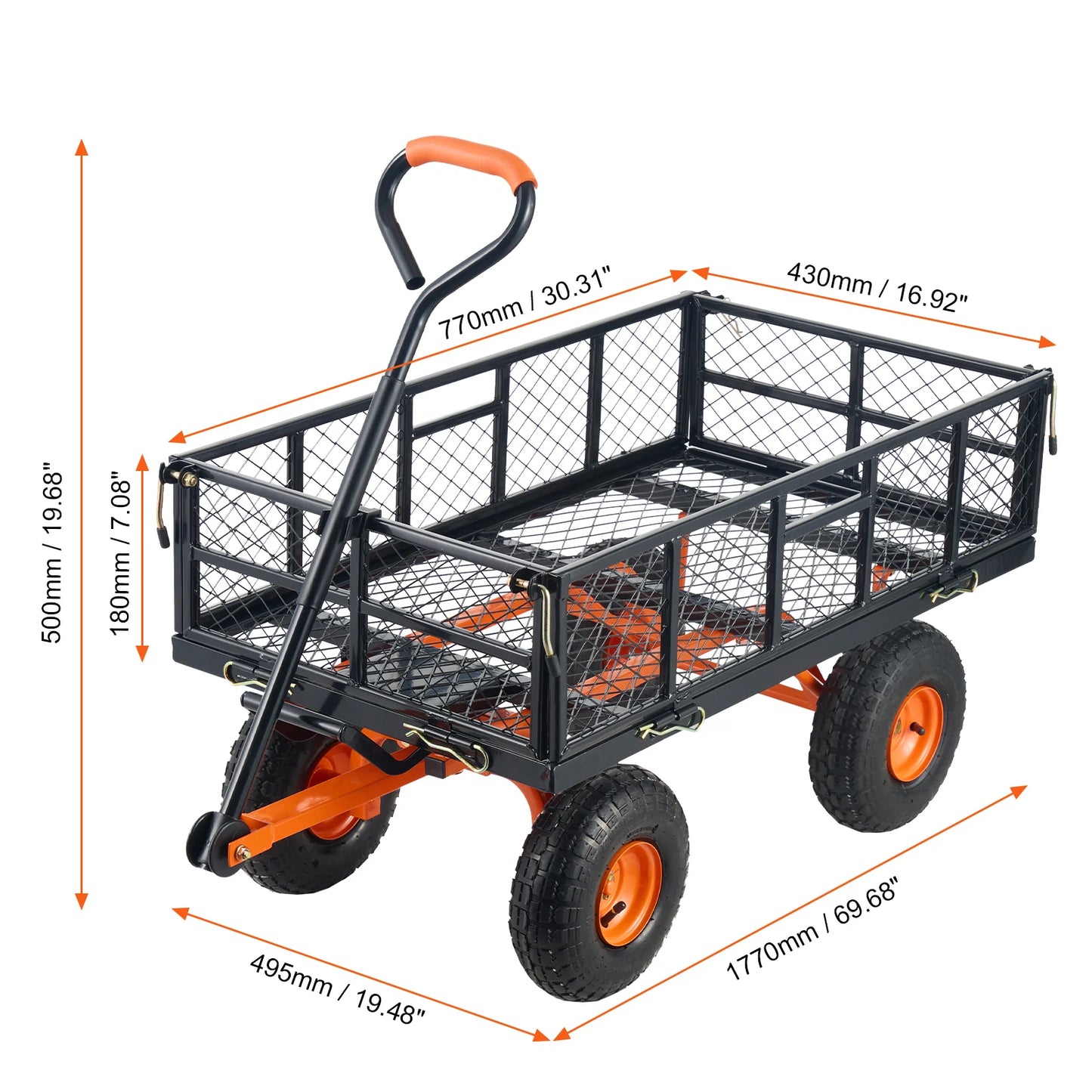 SucceBuy Garden Cart Sturdy Metal Utility Wagon Dump Cart