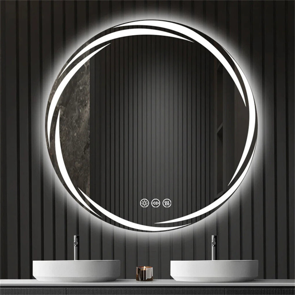 Anti-Fog LED Round Bathroom Mirror With Backlit HD Glass And 3 Color Lights