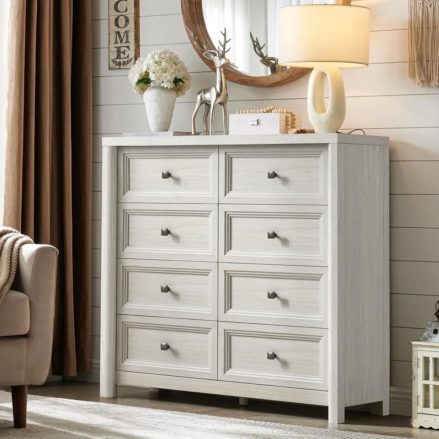 Farmhouse 6 Drawer Dresser In Solid Wood For Bedroom