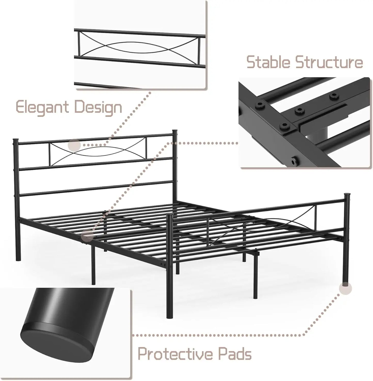 Full Bed Frame with Headboard Full Size Metal Platform Bed with Under Bed Storage, Box Spring Needed