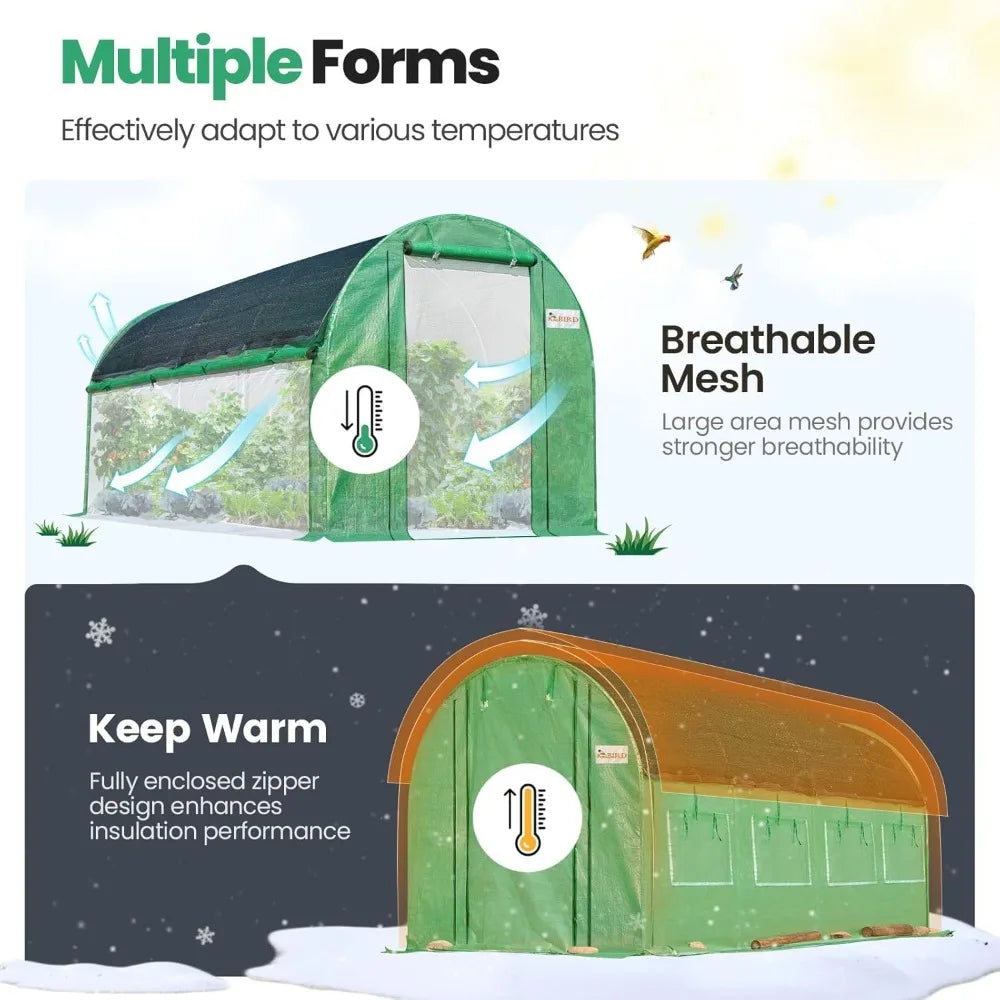 15x6.6x6.6FT Greenhouse for Outdoors, Large Walk-in Heavy Duty Galvanized Steel Frame, Mesh Door Screen Window