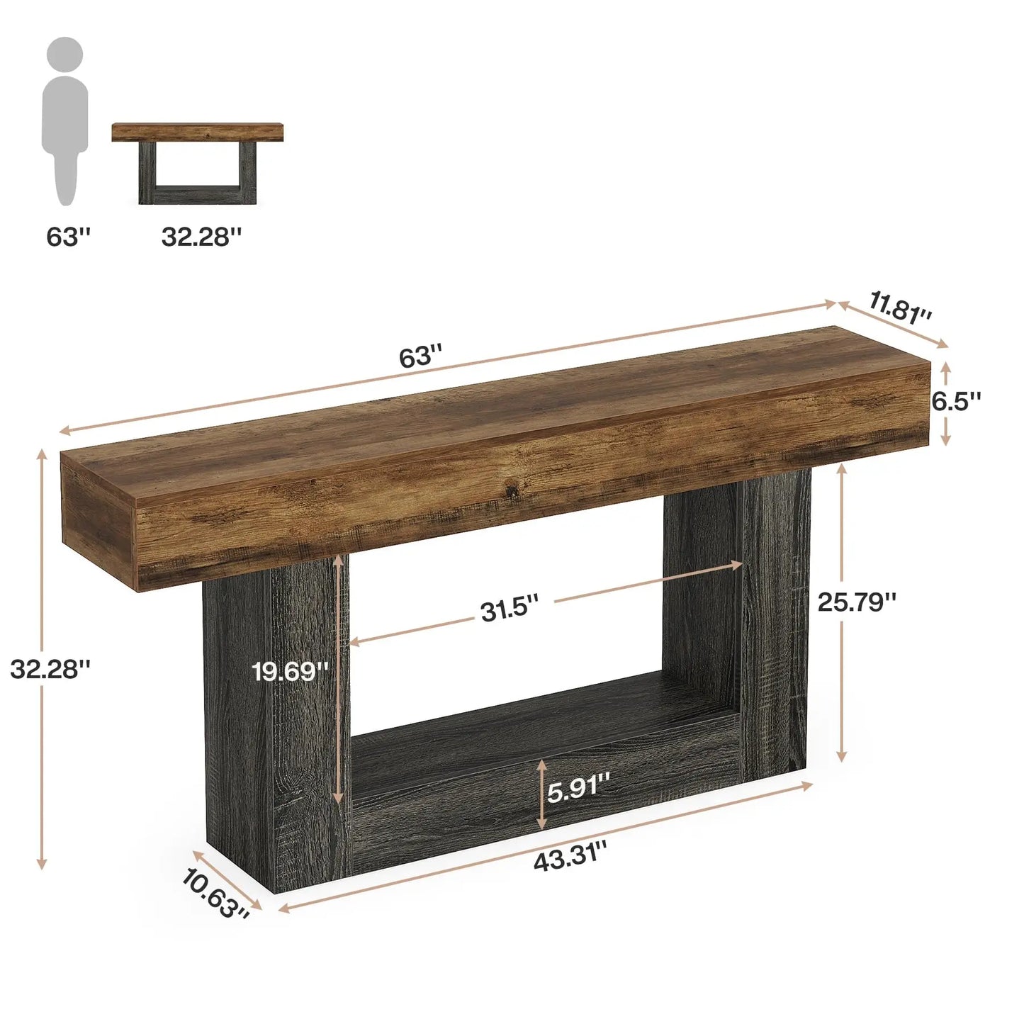 Little Tree Farmhouse Console Table 2 Tier U Shaped Base