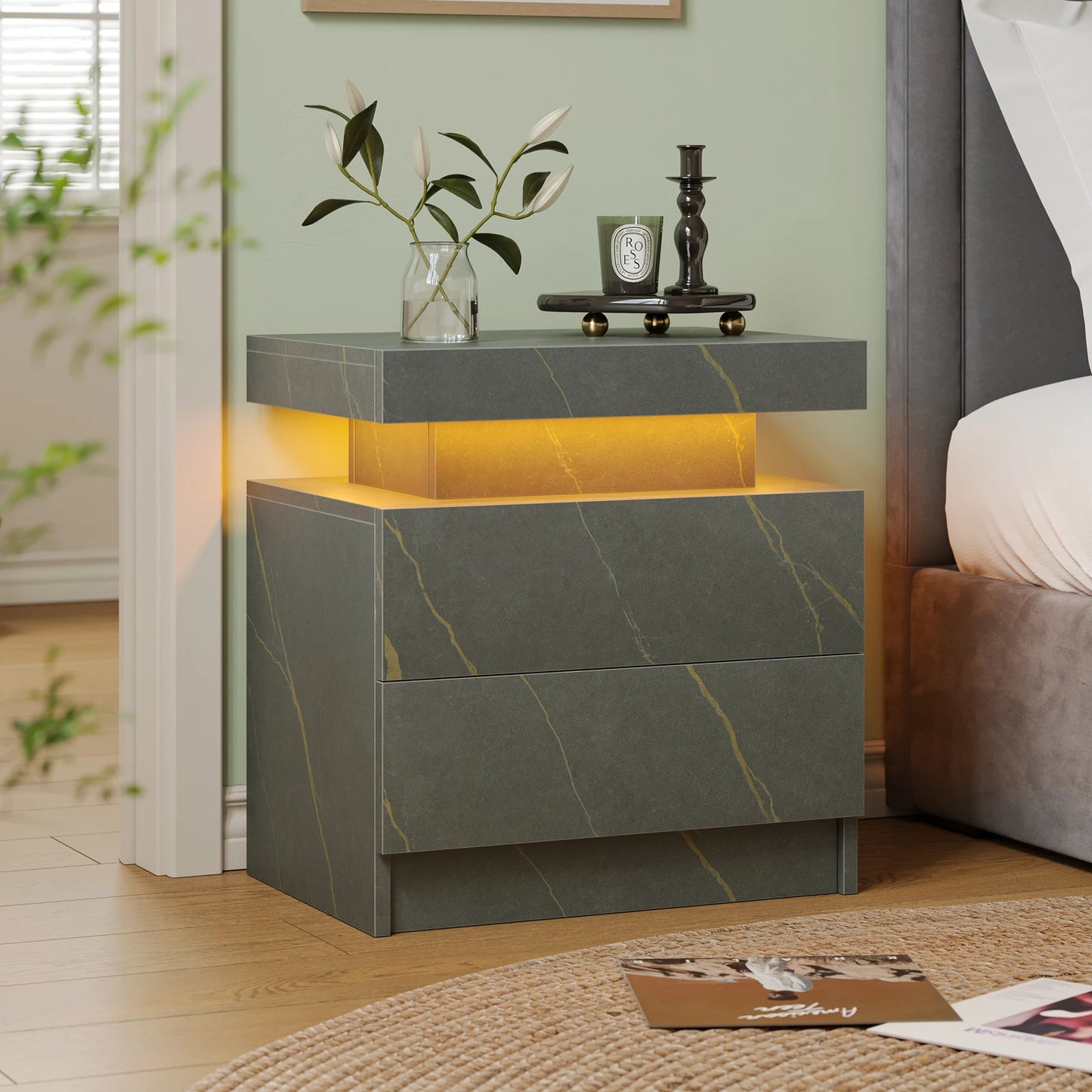 Cubehom LED Nightstand With Two Drawers And RGB Lighting