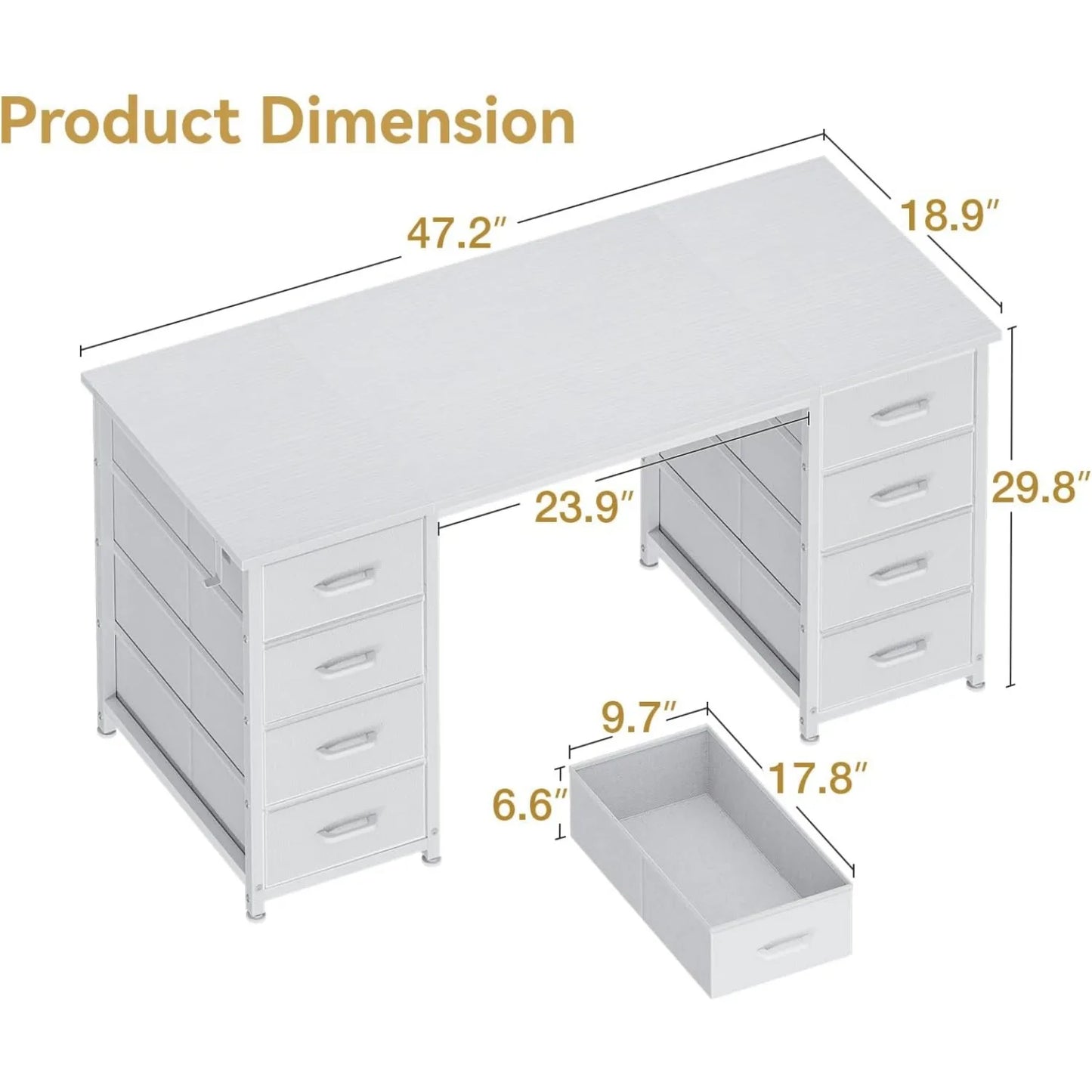 48 Inch  Computer Desk with 8 Fabric Drawers,   Modern Makeup Desk for Bedroom  with deal for Home Office,  Customized