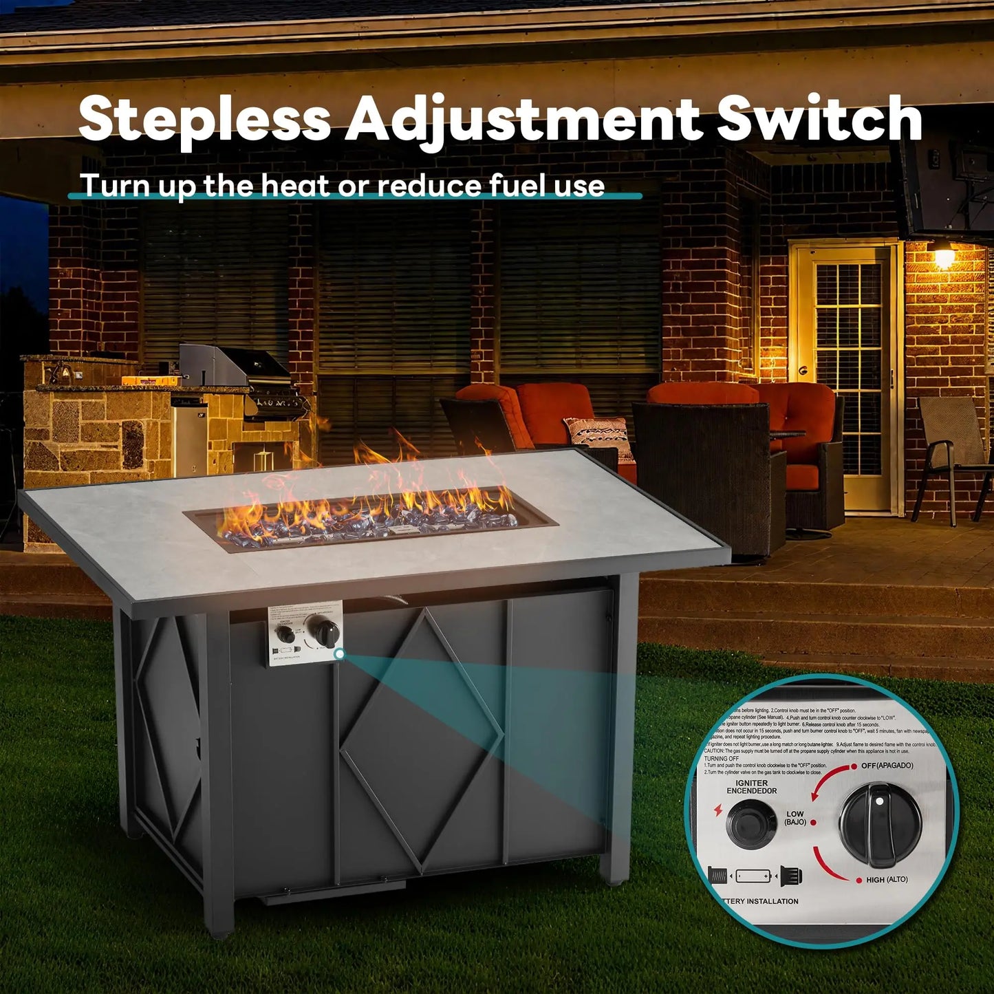 JHK Outdoor Propane Fire Pit Table For Patio 50000 BTU