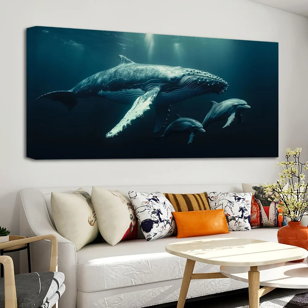 Ocean Whale Mother And Child Wall Art Canvas Poster