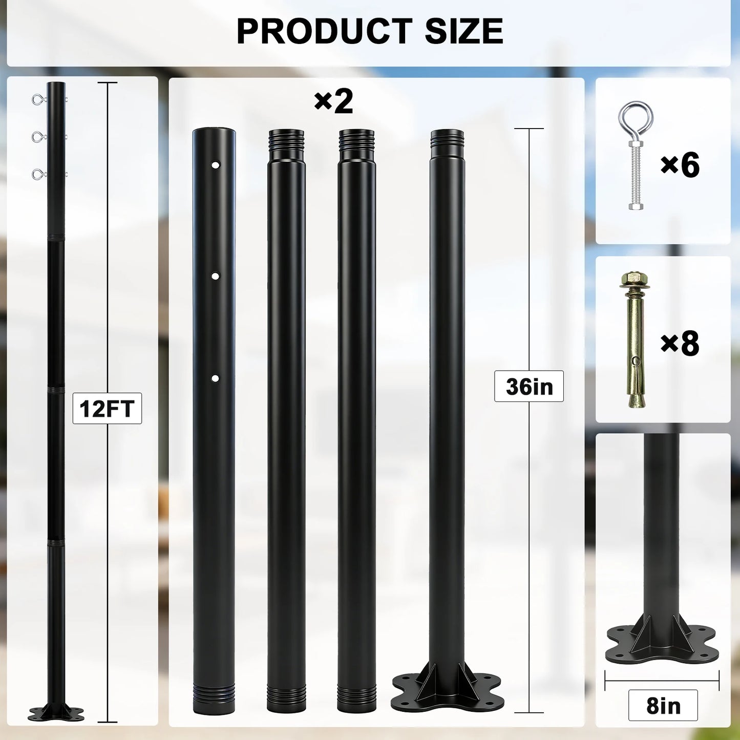 Heavy Duty Shade Sail Poles Kit For Outdoor Patios
