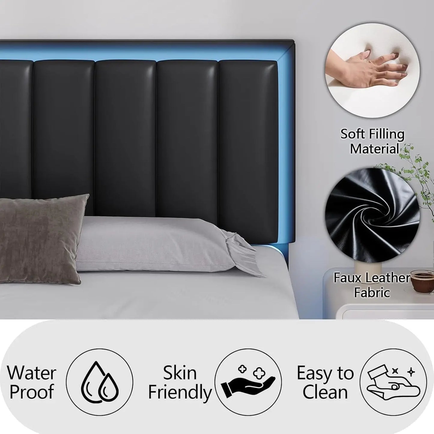 GUANGBAI Floating Bed Frame With LED Lights And Upholstered Headboard