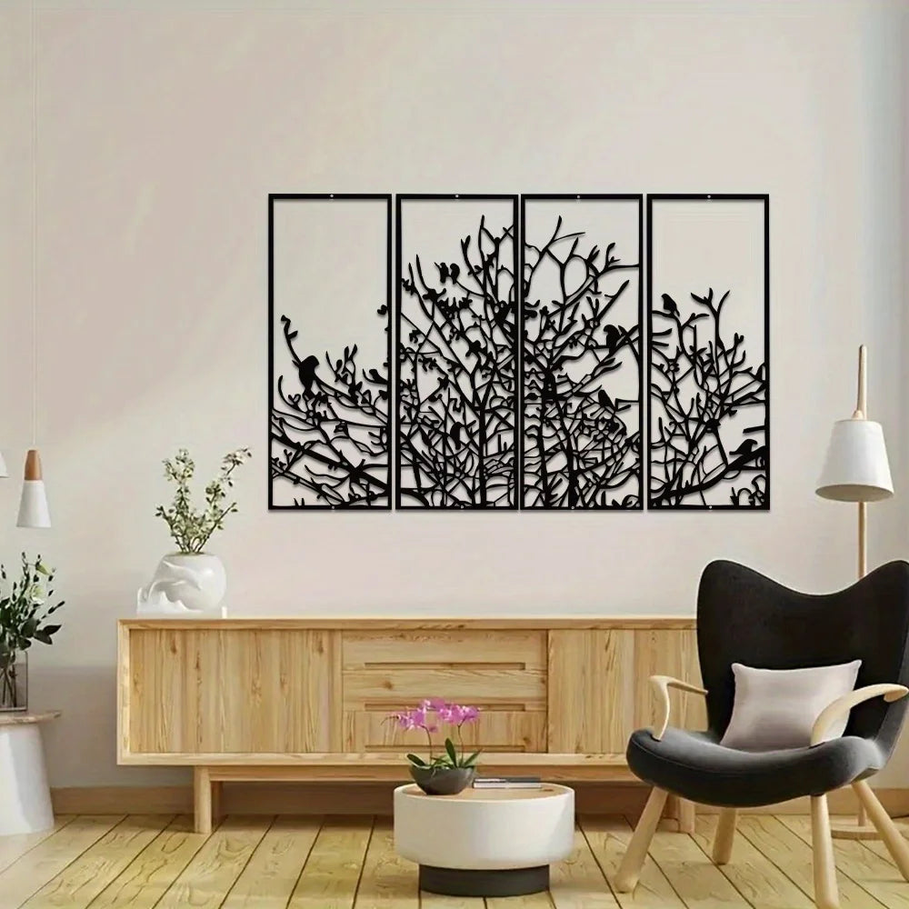 Tree Of Life Wall Decor 4 Panel Mid Century Metal Art