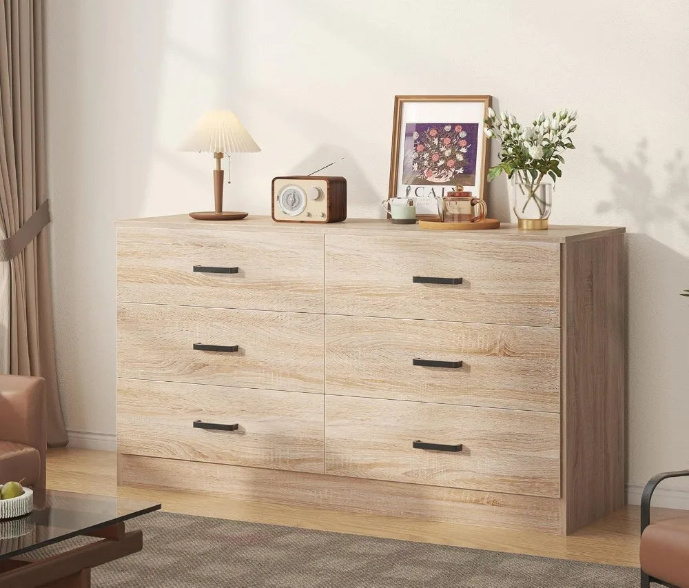Modern 6 Drawer Dresser With Deep Drawers And TV Stand