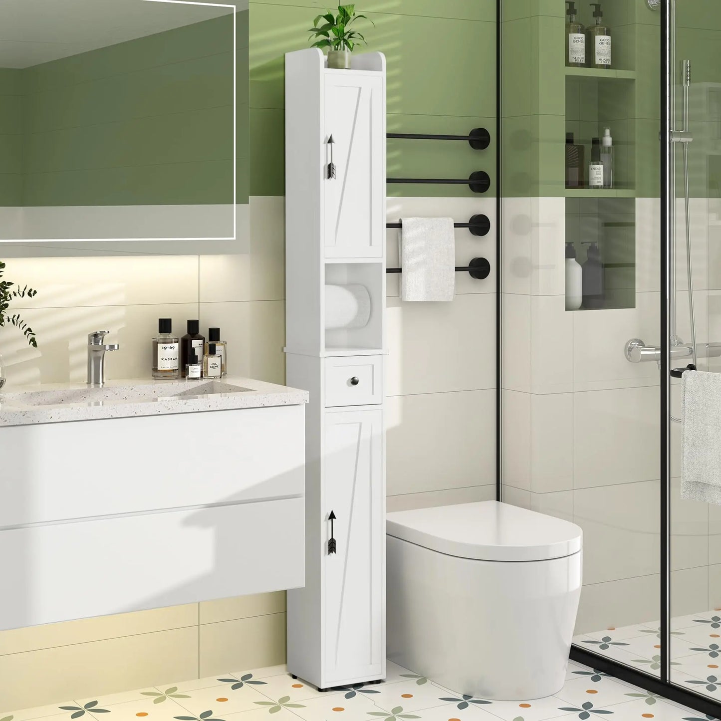 XIUWO Narrow Bathroom Cabinet With Adjustable Shelves