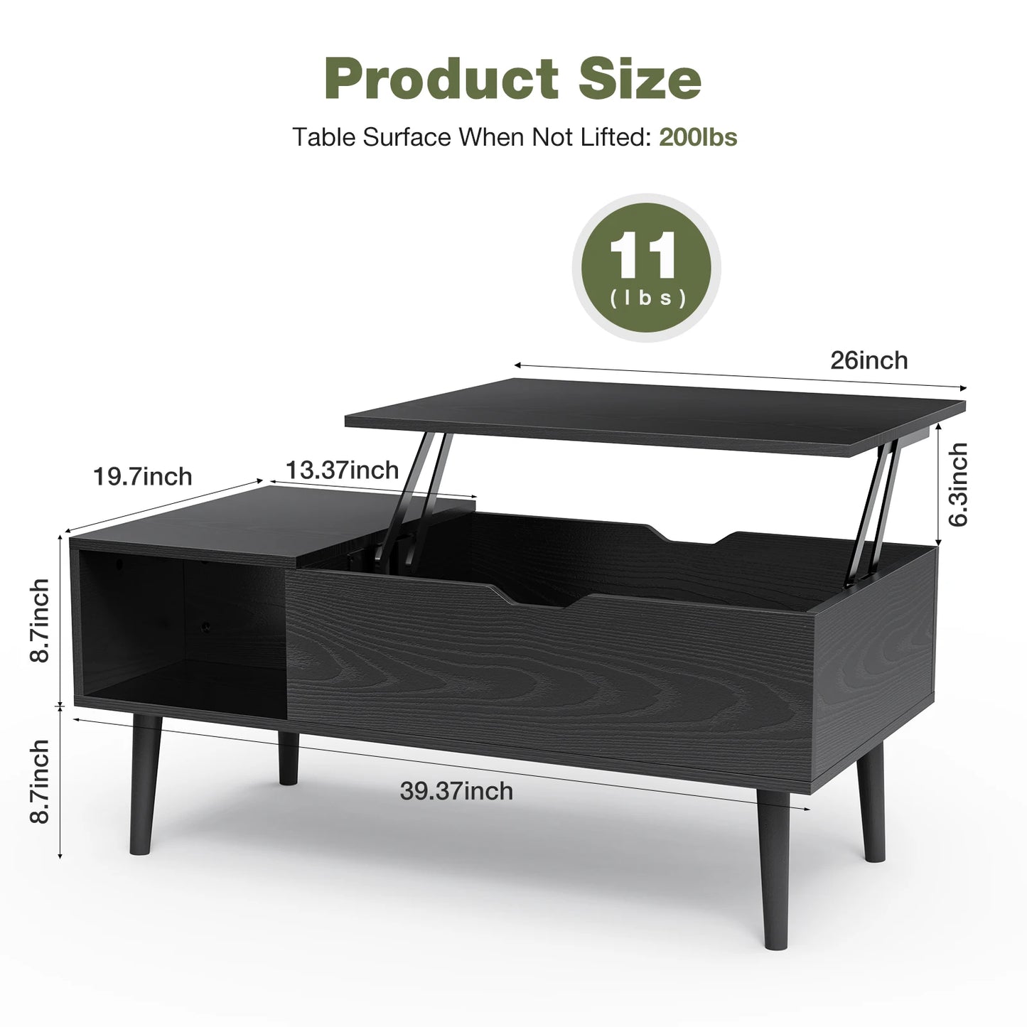 JHK Lift Top Coffee Table With Storage Adjustable Living Room Table