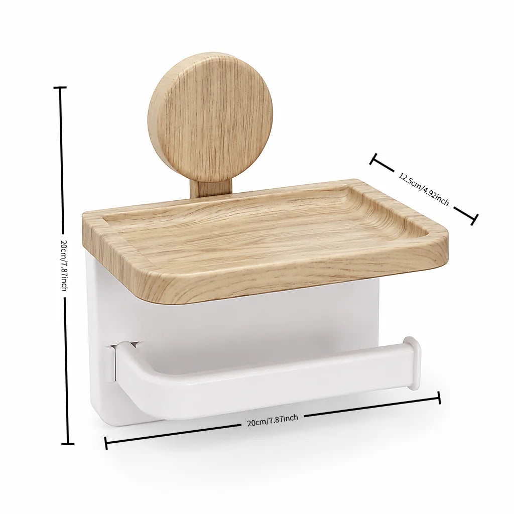 Wall Mount Suction Toilet Paper Holder With Storage Shelf